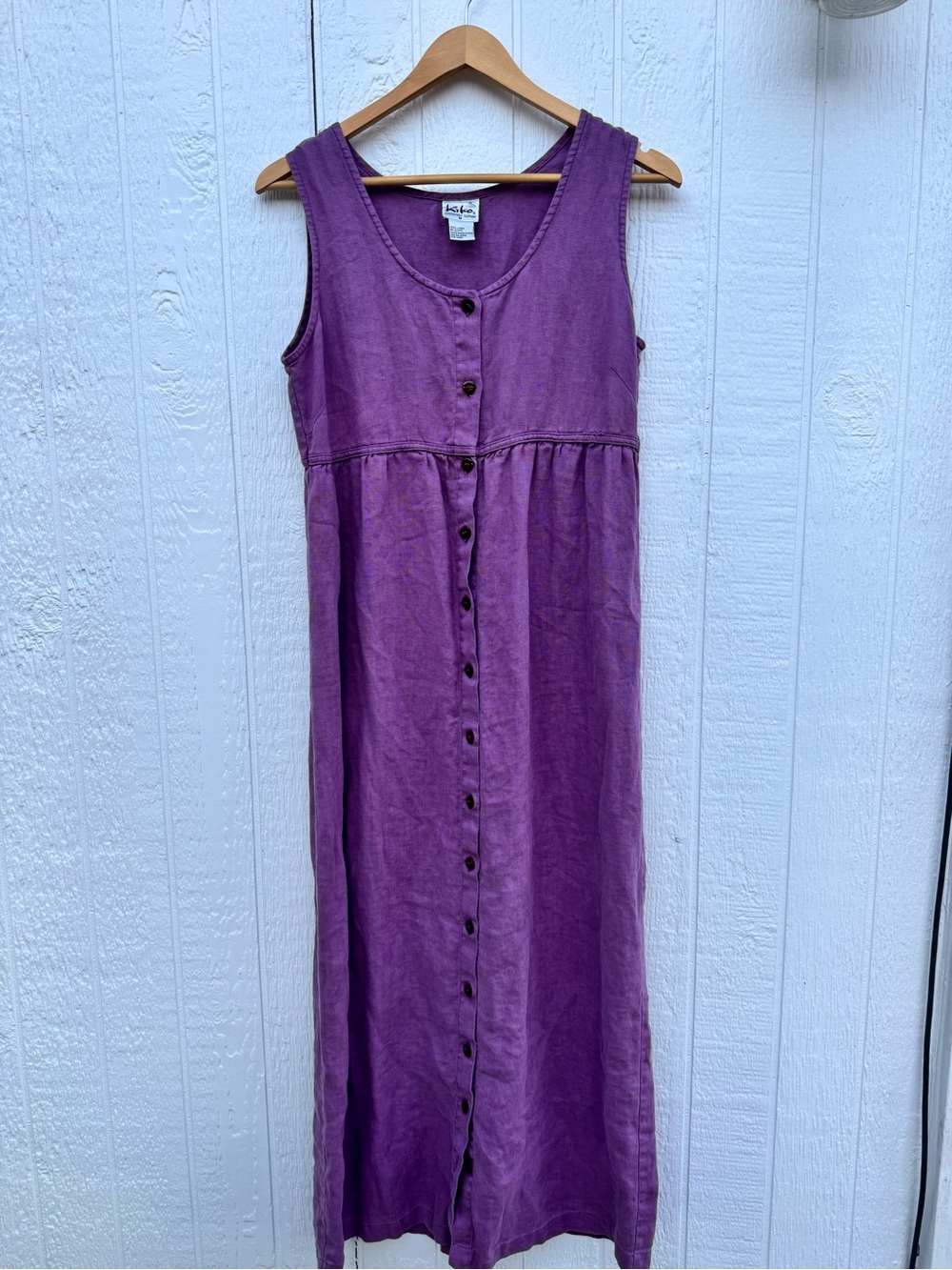 Vintage 1990s Kiko 100% Linen Button Front Maxi Dress